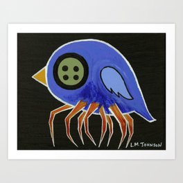 Blue Button-Eye Spider-Bird Art Print | Buttoneye, Goth, Weird, Lmjohnson, Outsider, Spooky, Dark, Creepy, Creature, Undergroundfortea 