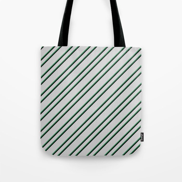 Light Grey, Sea Green, and Black Colored Pattern of Stripes Tote Bag
