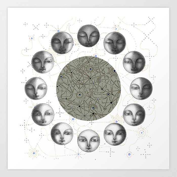 the moon's cycle on white Art Print