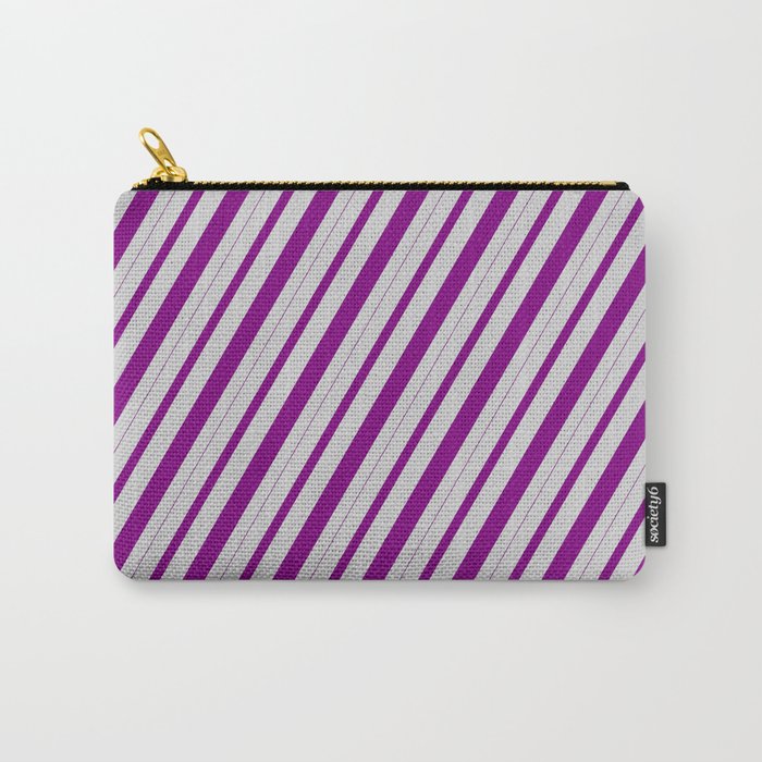 Light Grey & Purple Colored Striped Pattern Carry-All Pouch