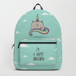 I'm happy unicorn cat Backpack | Rainbow, Unicorn, Drawing, Happyunicorn, Illustration, Animal, Cartoon, Caticorn, Goldfish, Horn 
