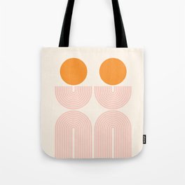Mid Century Modern Geometric 43 in Coral Orange (Rainbow and Sun Abstraction) Tote Bag