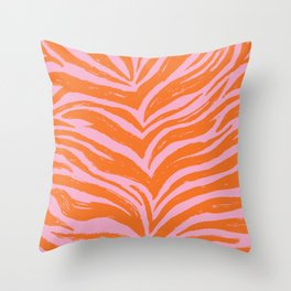 Bright Pink and Orange Tiger Stripes - Animal Print - Zebra Print Throw Pillow