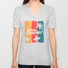 Hola beaches retro poster V Neck T Shirt