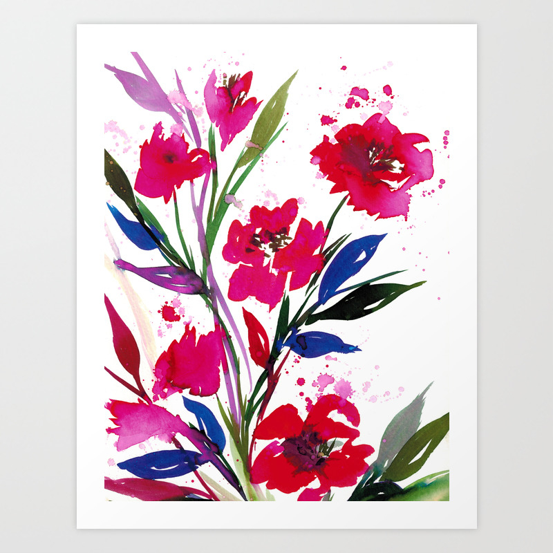 Pocketful Of Posies 1 Colorful Summer Watercolor Floral Painting Abstract Red Blue Pink Flowers Art Art Print By Ebiemporium Society6