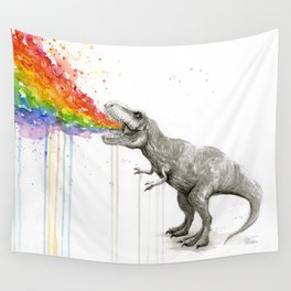 T-Rex Dinosaur Rainbow Puke Taste the Rainbow Watercolor Wall Tapestry