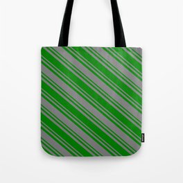[ Thumbnail: Green & Gray Colored Stripes Pattern Tote Bag ]