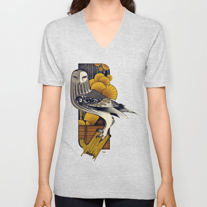 Stylish Owl V Neck T Shirt