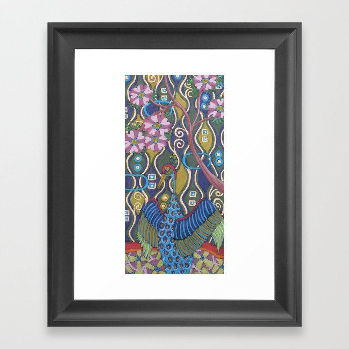 Crane with Cherry Blossoms Framed Art Print