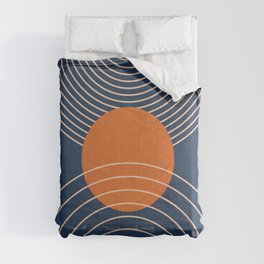 Geometric Lines in Orange and Navy Blue 2 (Sun and Rainbow Abstract) Comforter