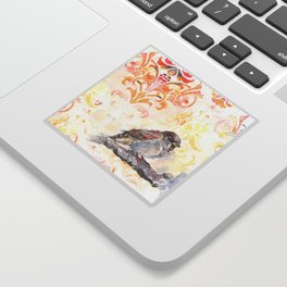 Sparrow in a Damask Autumn Sticker