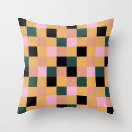 Checkered Pattern With Peach Yellow Green Pink And Black Throw Pillow