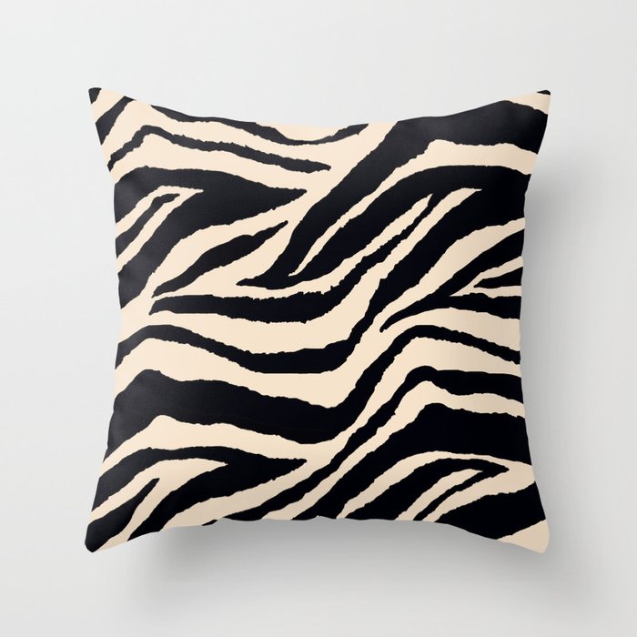 Zebra Animal Print Black and off White Pattern Throw Pillow