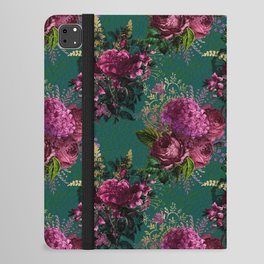 Burgundy Green Flower Bouquets Pattern iPad Folio Case