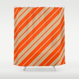 [ Thumbnail: Red & Tan Colored Stripes/Lines Pattern Shower Curtain ]