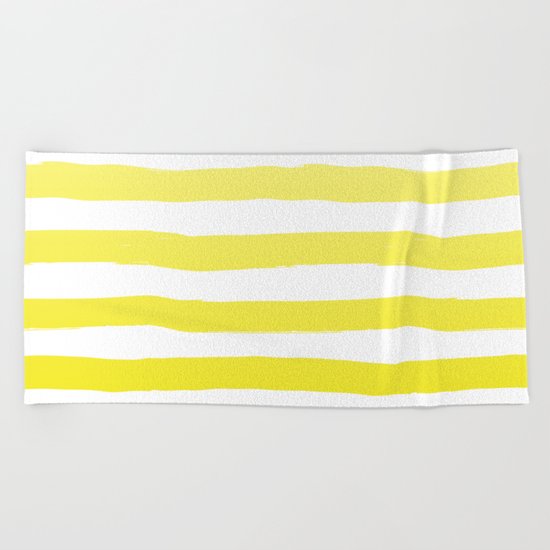 Sun Yellow Handdrawn horizontal Beach Stripes - Mix and Match with Simplicity of Life Beach Towel