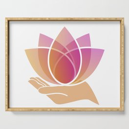 Hand holding a pink lotus flower	 Serving Tray