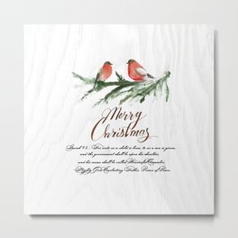 Vintage Merry Christmas Isaiah 9:16-Christmas Holiday Cards, Wall Art and Home Decor Metal Print | Berry, Pinewreath, Birds, Accentartstudio, Wreath, Winter, Vintage, Holidays, Berries, Rustic 