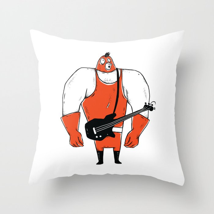 Funny guitar player illustration Throw Pillow