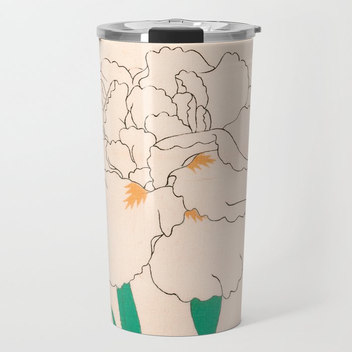 White Iris Flower Japanese Vintage Woodblock Print Travel Mug