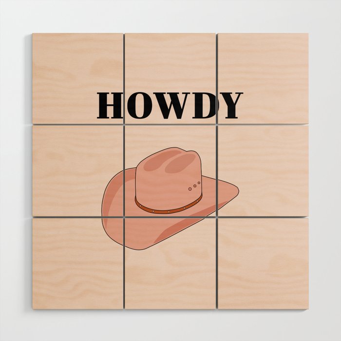 Howdy - Cowboy Hat Peach Wood Wall Art