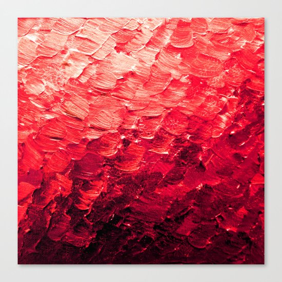 MERMAID SCALES 4 Red Vibrant Ocean Waves Splash Crimson Strawberry Summer Ombre Abstract Painting Canvas Print