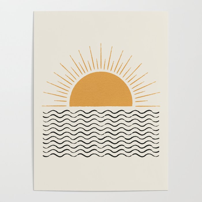 Sunrise Ocean -  Mid Century Modern Style Poster