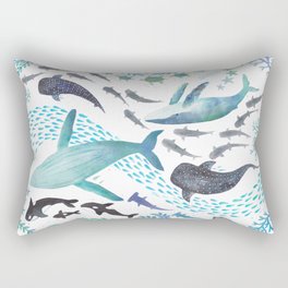 Sharks, Humpback Whales, Orcas & Turtles Ocean Play Print Rectangular Pillow