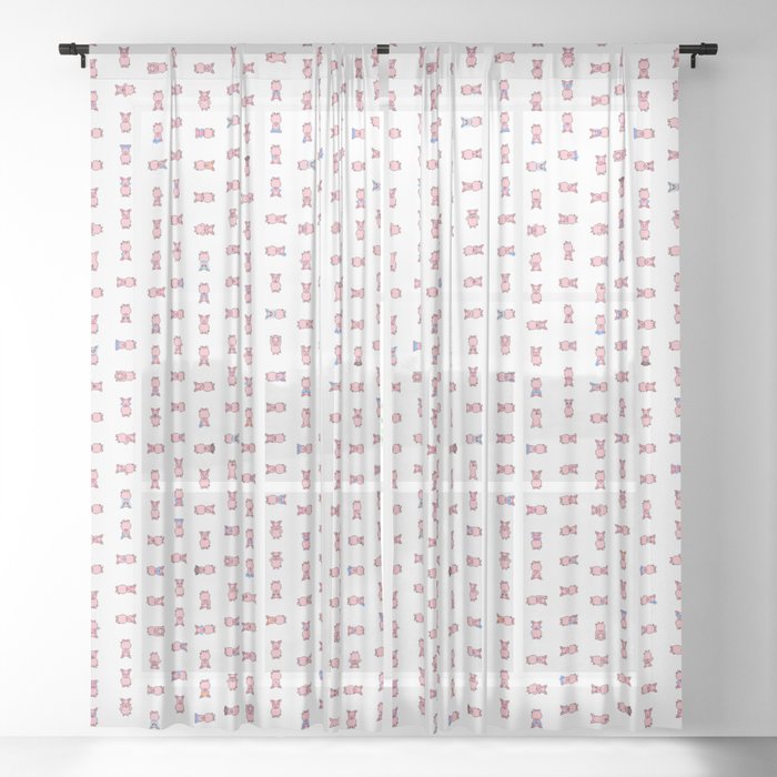 Pig Pixel Art Emoji Sheer Curtain