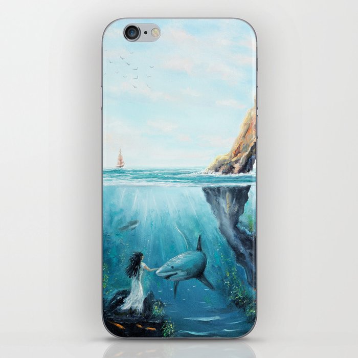 Surreal Ocean Dream 'Fairy Girl and the Shark' iPhone Skin