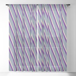 [ Thumbnail: Indigo, Light Slate Gray, and Tan Colored Pattern of Stripes Sheer Curtain ]