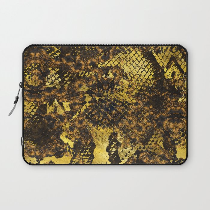 Faux gold snake skin texture on dark marble Laptop Sleeve