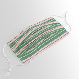 [ Thumbnail: Sea Green & Pink Colored Lined Pattern Face Mask ]