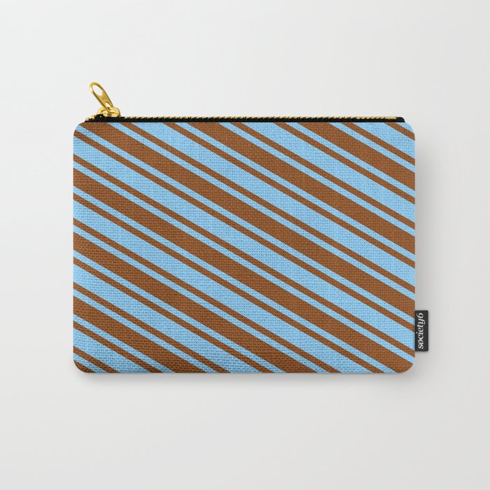 Light Sky Blue & Brown Colored Lined/Striped Pattern Carry-All Pouch