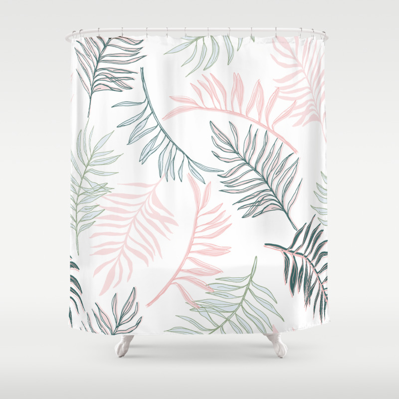 Large Pastel Palm Leaf Line Drawing Pattern White Shower Curtain By Meganheloise Society6