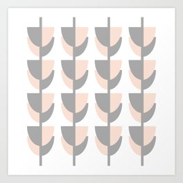 Tulips In Spring Time - Peach and Grey on White Art Print
