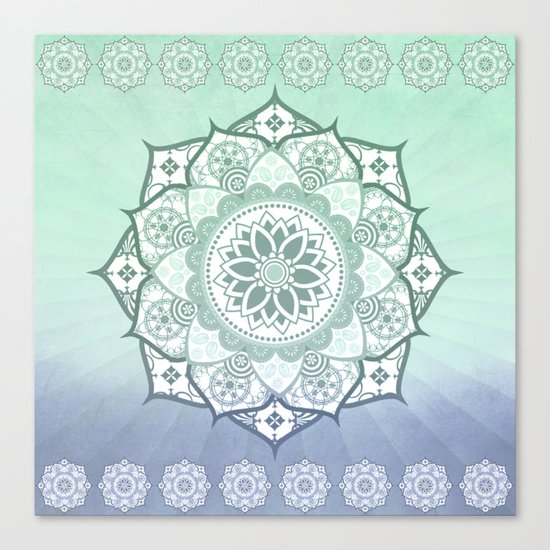 Aqua Essence Green Blue Mandala Design Canvas Print