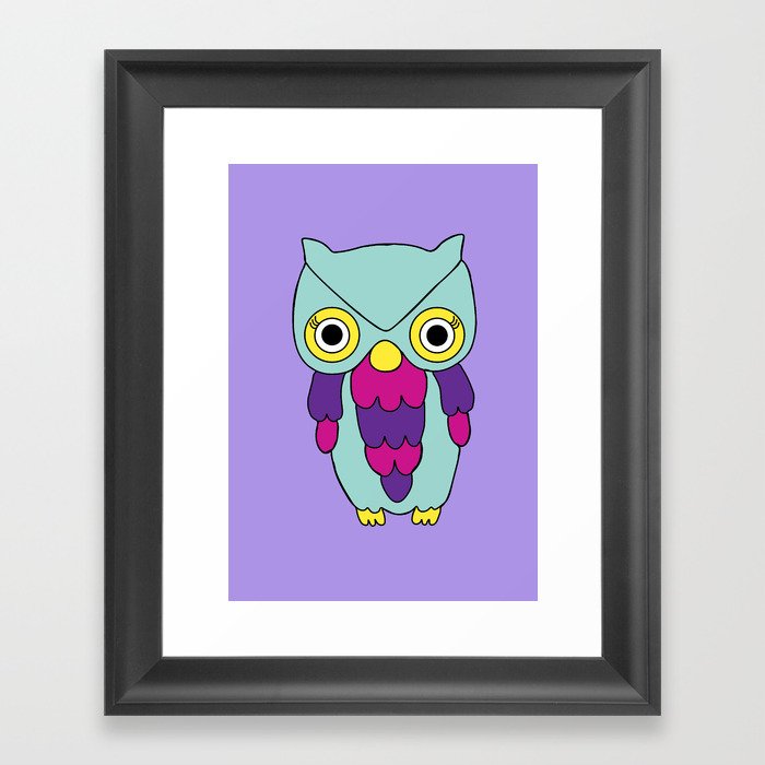 Psychedelic Woodland Turquoise Owl Framed Art Print