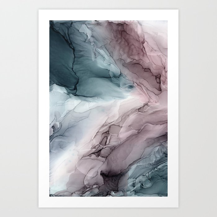 Mauve Blush & Stormy Blue Flow Abstract 2 Art Print