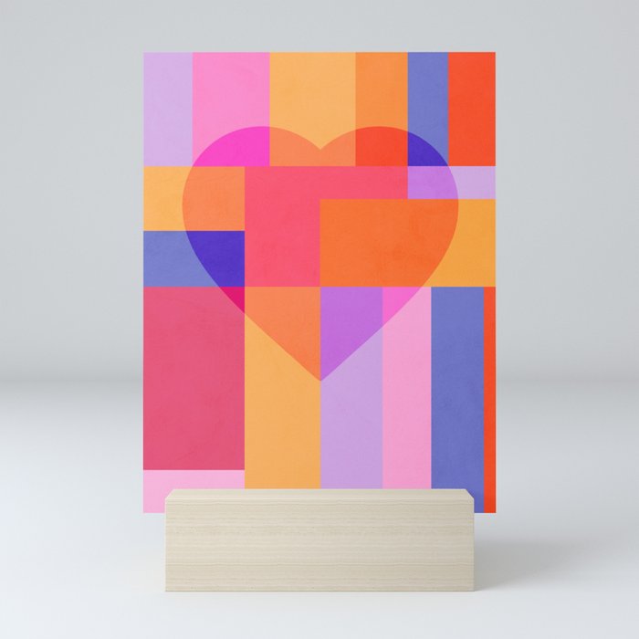 Colourful LOVE HEART block pattern Mini Art Print