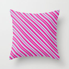 [ Thumbnail: Deep Pink & Powder Blue Colored Striped Pattern Throw Pillow ]