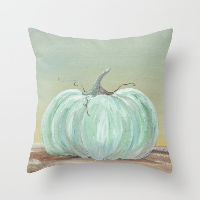 Ready for Fall Blue Pumpkin Throw Pillow