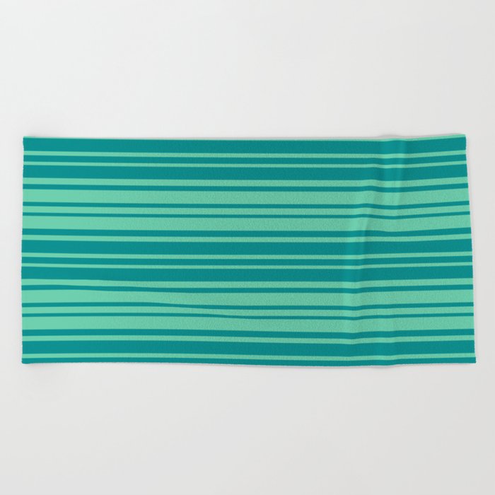 Aquamarine and Dark Cyan Colored Stripes Pattern Beach Towel
