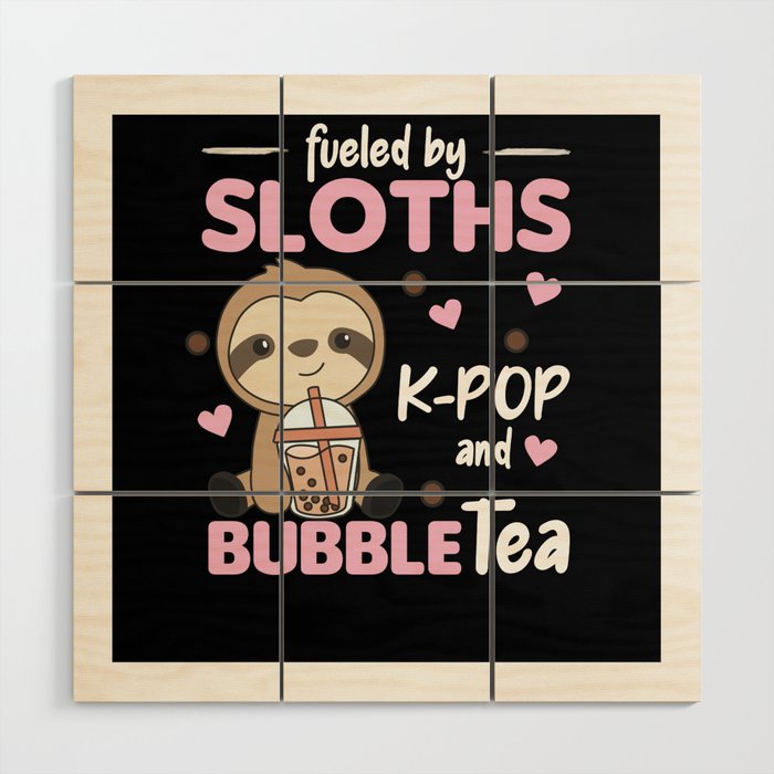 Bubble Tea Sloth Chocolate Cute Animals Boba Wood Wall Art