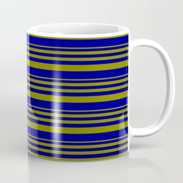 [ Thumbnail: Green & Dark Blue Colored Striped/Lined Pattern Coffee Mug ]