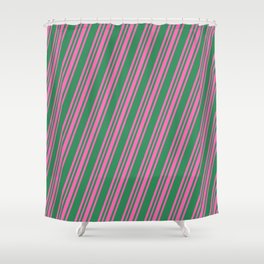 [ Thumbnail: Sea Green and Hot Pink Colored Lines/Stripes Pattern Shower Curtain ]