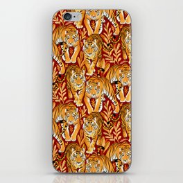 The Hunt - Golden Orange Tigers on Crimson Red iPhone Skin