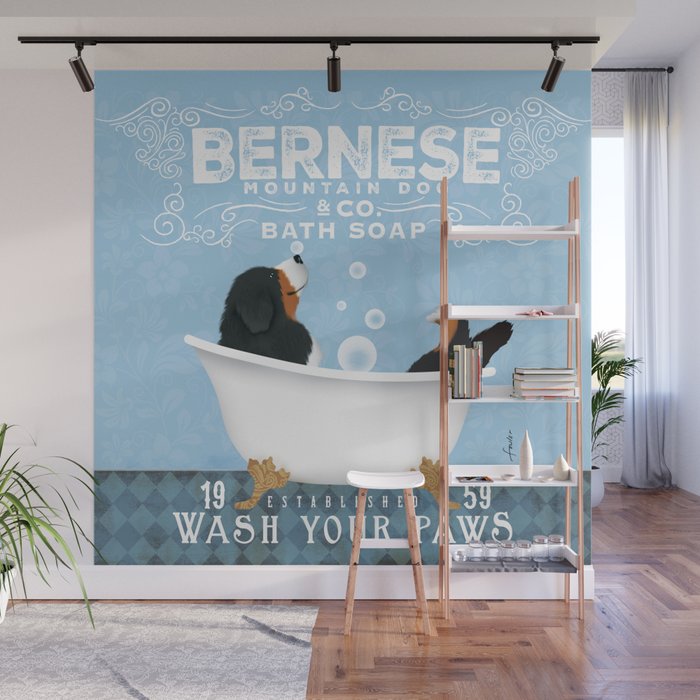 Bernese Mountain Dog Berner Bath Soap bubble Bath clawfoot tub Wall Mural