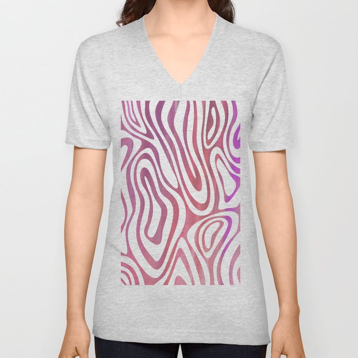 Modern abstract girly pink coral magenta pattern V Neck T Shirt