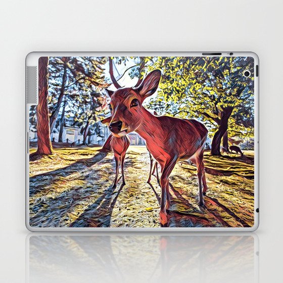 Deer Photo Bomb - Realistic Deer Drawing Laptop & iPad Skin